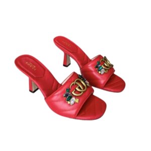 GUCCI WOMEN’S FLOWER DOUBLE G SLIDE SANDAL WINE RED