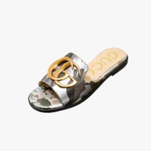 GUCCI PRINCETOWN GG COW PRINT SLIPPERS SLIVER TONE