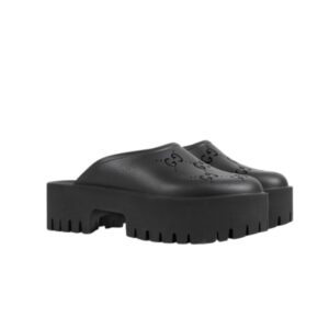 GUCCI MEN’S SLIP ON SANDAL BLACK GG RUBBER 655517 JFB00 1000