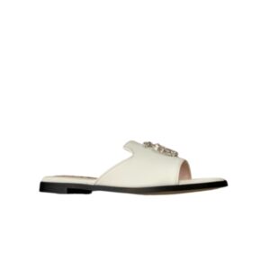 GUCCI DOUBLE G SLIPPERS LEATHER BEADED IN WHITE