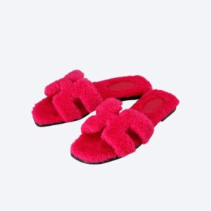 HERMES SHEARLING ORAN PINK SLIPPER SANDALS