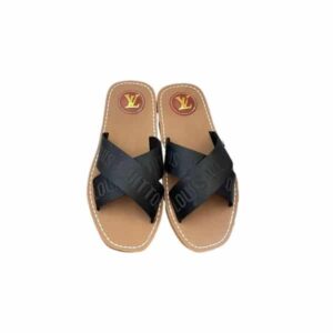 LOUIS VUITTON CROSS STRAP FLAT SLIDES BLACK
