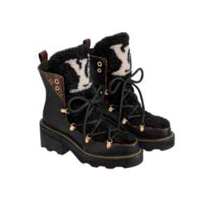 LOUIS VUITTON BEAUBOURG ANKLE LEATHER SHEARLING BOOTS BLACK