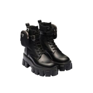 PRADA MONOLITH LEATHER AND NYLON FABRIC BOOTS BLACK 1T255M3LJSF0002FB055