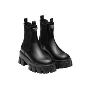 PRADA MONOLITH BRUSHED LEATHER BOOTIES BLACK 1T256N B4L F0002 F B055