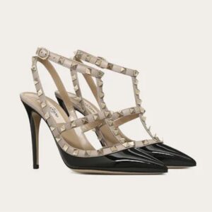 VALENTINO PATENT ROCKSTUD CAGED PUMP 100MM BLACK ZW2S0393VNWN91