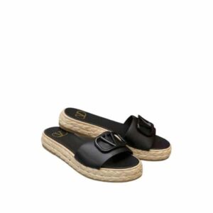 VALENTINO GARAVANI VLOGO SIGNATURE SLIDE SANDALS BLACK