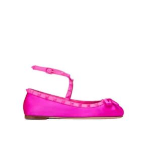 VALENTINO GARAVANI ROCKSTUD SATIN BALLERINAS WITH TONE ON TONE STUDS PINK 3W2S0HB6MJU UWT
