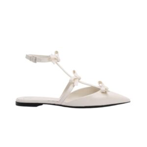 VALENTINO FRENCH BOWS LEATHER BALLET SHOES WHITE