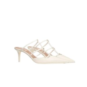 VALENTINO GARAVANI ROCKSTUD WISPY MULE IN CALFSKIN WHITE 4W0S0JB1ACT 098