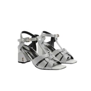 SAINT LAURENT TRIBUTE LEATHER SANDALS METALLIC SILVER