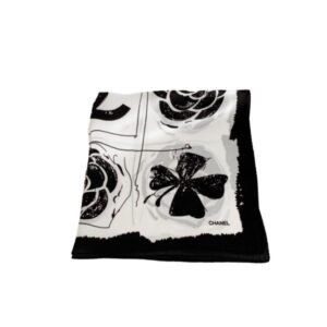 CHANEL CC CAMELLIA SQUARE SCARF WHITE