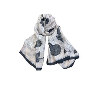 CHANEL CC SQUARE SILK SCARF WITH FLOWER WHITE 90CM
