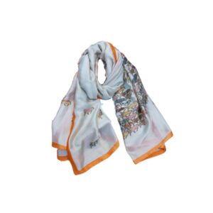 HERMES SILK SCARF ART NOUVEAU PATTERN WHITE 90CM