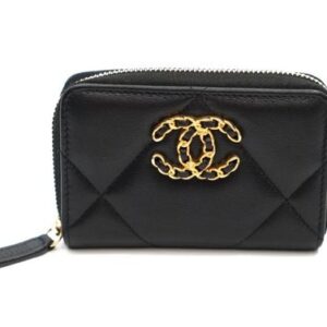 CHANEL 19 CARD HOLDER WITH ZIPPER LEATHER BLACK WALLET