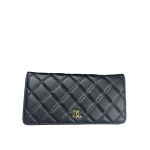 CHANEL BLACK QUILTED LAMBSKIN CLASSIC LONG FLAP WALLET 19.5CM