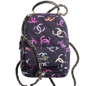 CC BACKPACK 19CM BLACK PRINTED FABRIC GOLD HARDWARE