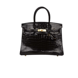 HERMES BIRKIN 30 BLACK NOIR SHINY POROSUS CROCODILE 30CM