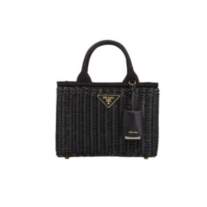 PRADA CANVAS AND WICKER WOVEN BLACK BAG 26CM 1BG835 2E28 F0I55 V 3OY