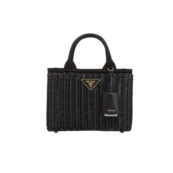 PRADA CANVAS AND WICKER WOVEN BLACK BAG 26CM 1BG835 2E28 F0I55 V 3OY