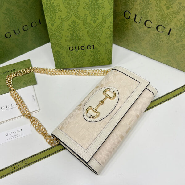 GG HORSEBIT 1955 GG WALLET WITH CHAIN WHITE AND BEIGE 19CM - Image 2