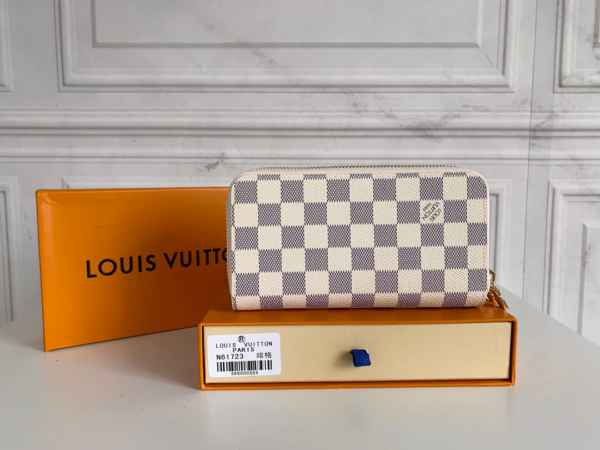 LV LONG DOUBLE ZIPPER WALLET DAMIER AZUR 19CM - Image 2