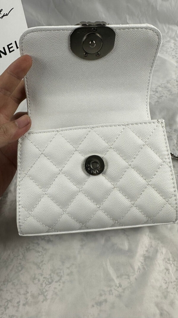 CHANEL TOP HANDLE CLUTCH WITH CHAIN IN CAVIAR SILVER HARDWARE WHITE 15CM - Image 3