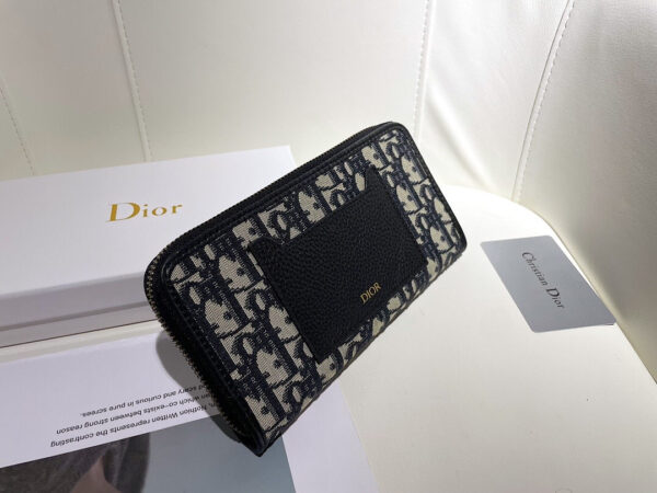 DIOR LONG WALLET OBLIQUE JACQUARD BLACK AND BEIGE 19.5CM - Image 4