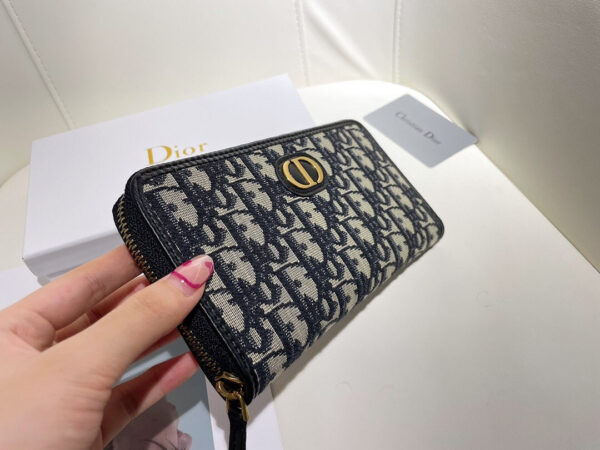 DIOR LONG WALLET OBLIQUE JACQUARD BLACK AND BEIGE 19.5CM - Image 6