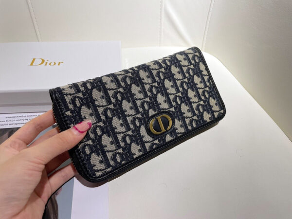 DIOR LONG WALLET OBLIQUE JACQUARD BLACK AND BEIGE 19.5CM - Image 7