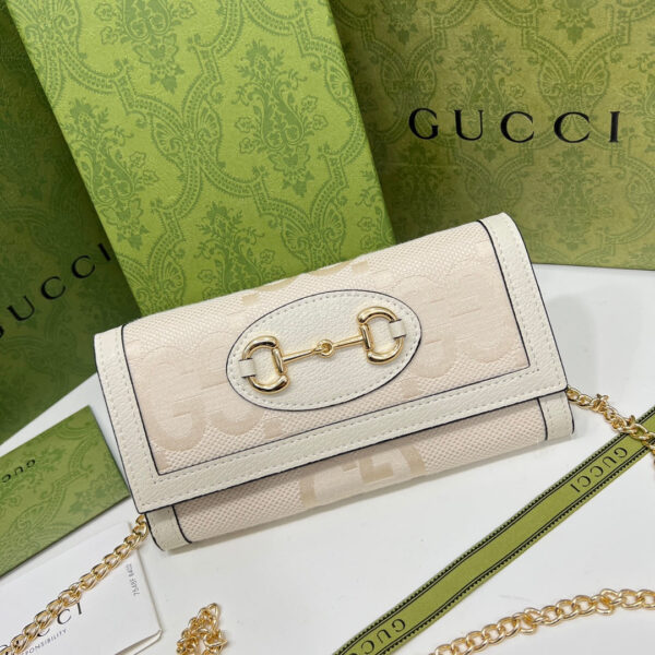 GG HORSEBIT 1955 GG WALLET WITH CHAIN WHITE AND BEIGE 19CM - Image 9