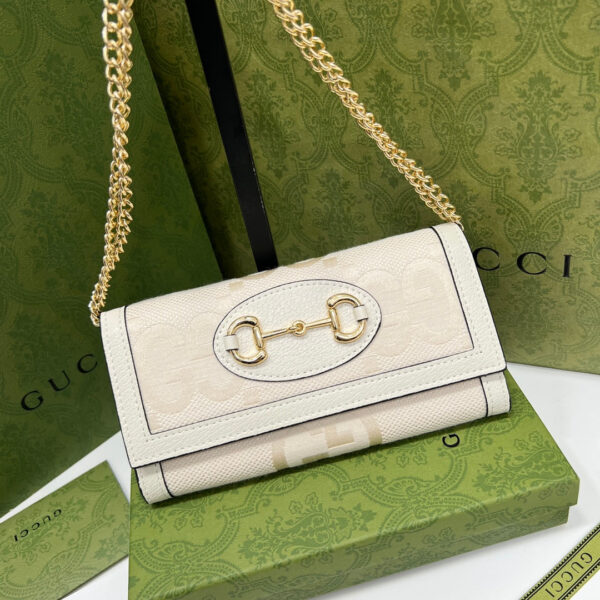 GG HORSEBIT 1955 GG WALLET WITH CHAIN WHITE AND BEIGE 19CM - Image 10