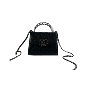 CHANEL TOP HANDLE CLUTCH WITH CHAIN IN CAVIAR SILVER HARDWARE BLACK 15CM