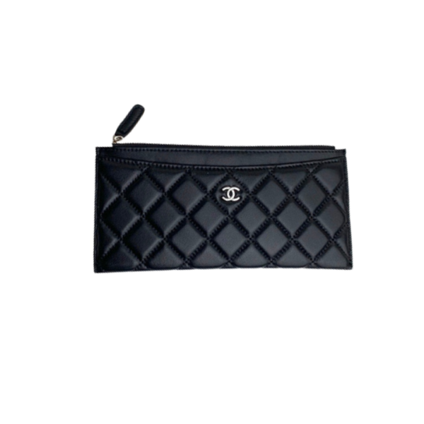 CHANEL QUILTED CLASSIC ZIP POUCH BLACK WALLET