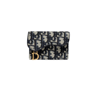 DIOR SADDLE FLAP CARD HOLDER BLUE OBLIQUE JACQUARD