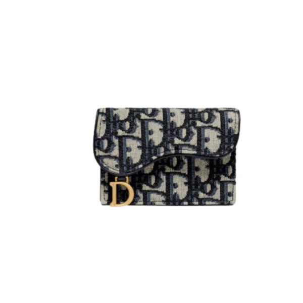 DIOR SADDLE FLAP CARD HOLDER BLUE OBLIQUE JACQUARD