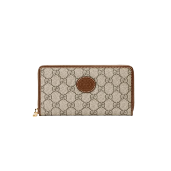 GG ZIP AROUND WALLET WITH INTERLOCKING 19CM BROWN