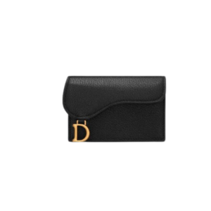 DIOR SADDLE FLAP CARD HOLDER BLACK GOATSKIN