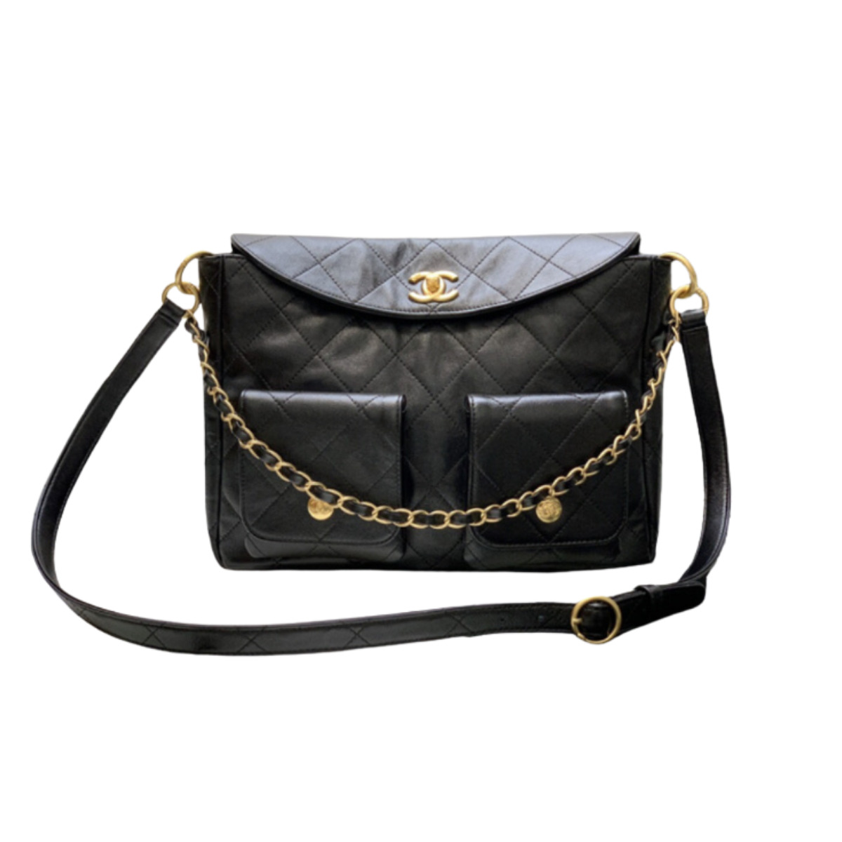 CHANEL CC HOBO BAG BLACK SHINY
