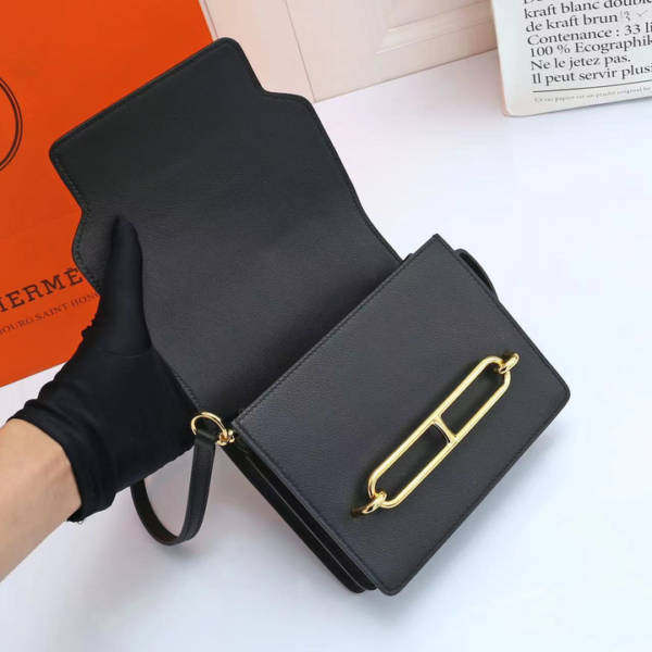 HERMÈS SHINY ALLIGATOR MINI ROULIS PERMABRASS HARDWARE BLACK 18CM - Image 2