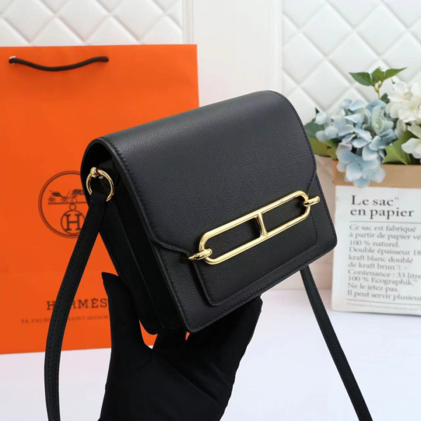 HERMÈS SHINY ALLIGATOR MINI ROULIS PERMABRASS HARDWARE BLACK 18CM - Image 4