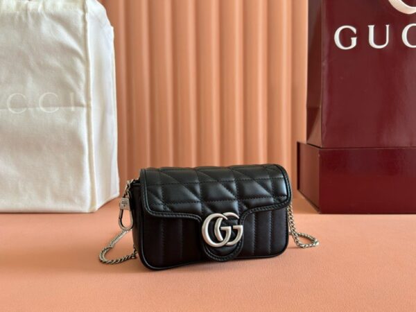 GUCCI CALFSKIN MATELASSE ARIA SUPER MINI GG MARMONT SHOULDER BAG BLACK - Image 2