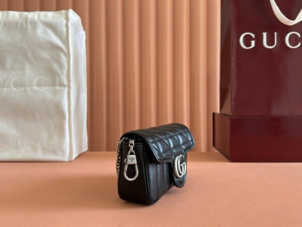 GUCCI CALFSKIN MATELASSE ARIA SUPER MINI GG MARMONT SHOULDER BAG BLACK - Image 4