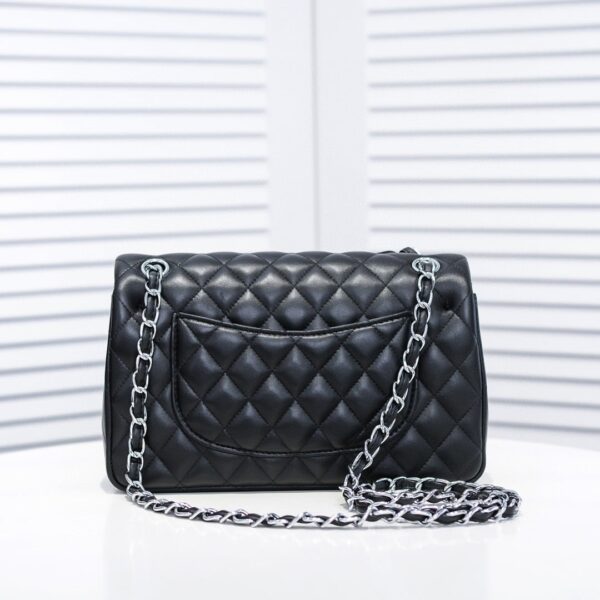 CHANEL SMALL CLASSIC FLAP BAG BLACK LEATHER WITH SILVER HARDARE 25CM - Image 4