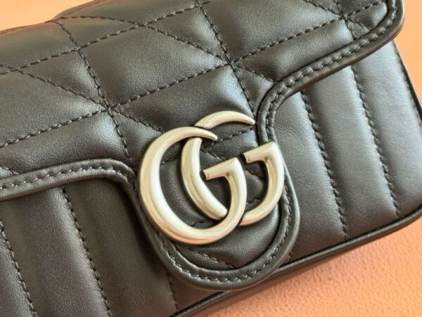 GUCCI CALFSKIN MATELASSE ARIA SUPER MINI GG MARMONT SHOULDER BAG BLACK - Image 6