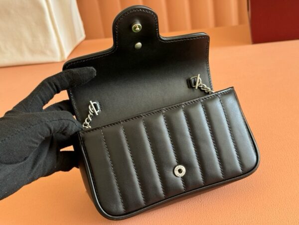 GUCCI CALFSKIN MATELASSE ARIA SUPER MINI GG MARMONT SHOULDER BAG BLACK - Image 8