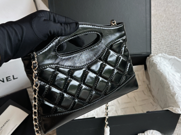 CHANEL BLACK QUILTED LAMBSKIN CLUTCH WITH CHAIN PALE GOLD HARDWARE - Image 5