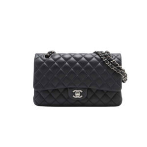 CHANEL SMALL CLASSIC FLAP BAG BLACK LEATHER WITH SILVER HARDARE 25CM
