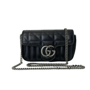 GUCCI CALFSKIN MATELASSE ARIA SUPER MINI GG MARMONT SHOULDER BAG BLACK