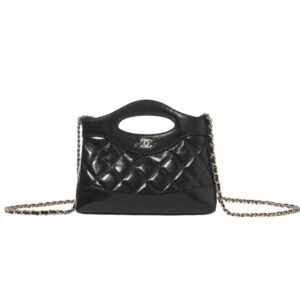 CHANEL BLACK QUILTED LAMBSKIN CLUTCH WITH CHAIN PALE GOLD HARDWARE
